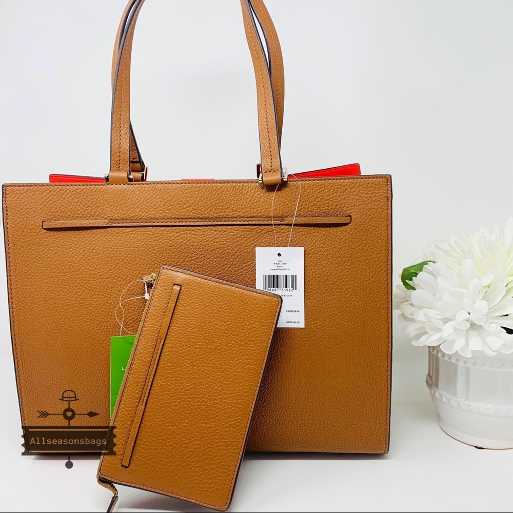 🔽Kate spade hayes tote wristlet Wallet ginger set - Picture 2 of 8